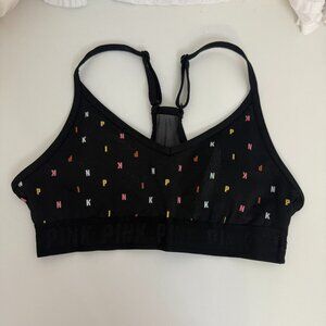 Pink Active Lightly Lined Sports Bra Adjustable Straps & Colorful Letter Print